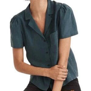 Madewell silk puff-sleeve camp shirt size M